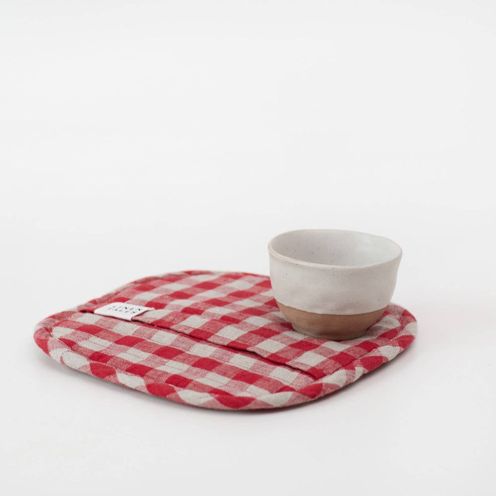 Red Gingham Linen Potholder