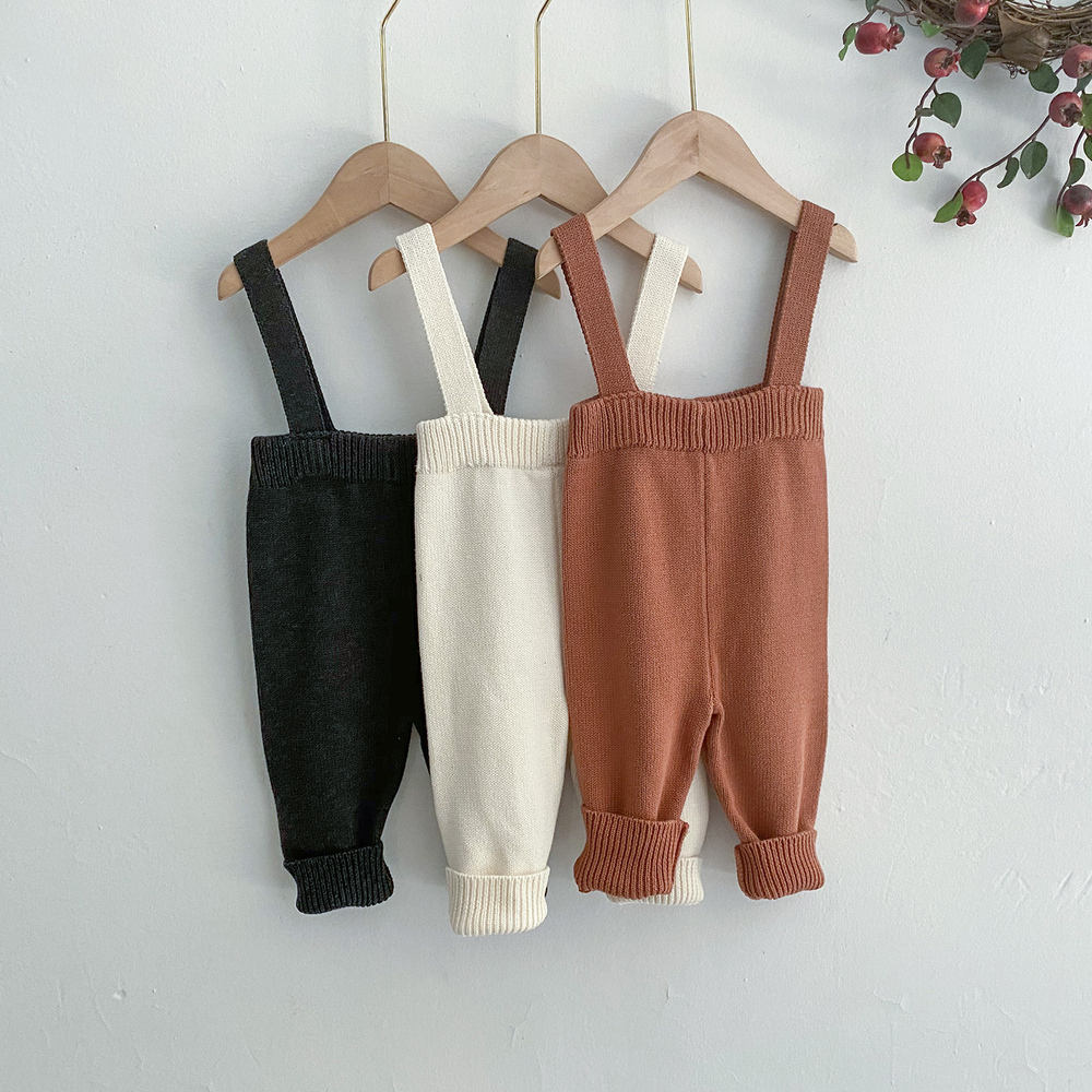 Knit Pants with Button Suspenders | Cream