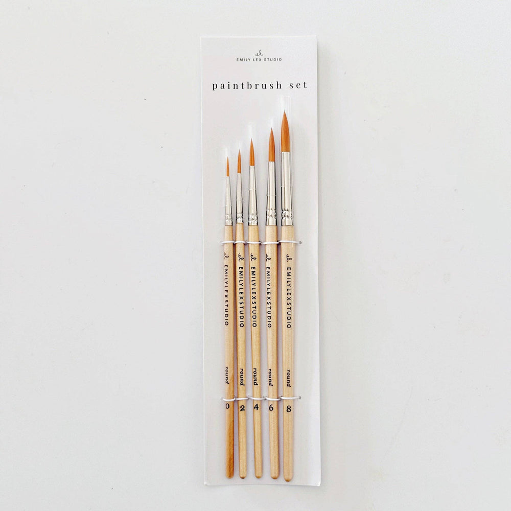 Watercolor Paintbrush Set of Five Wood Brushes by Emily Lex Studio