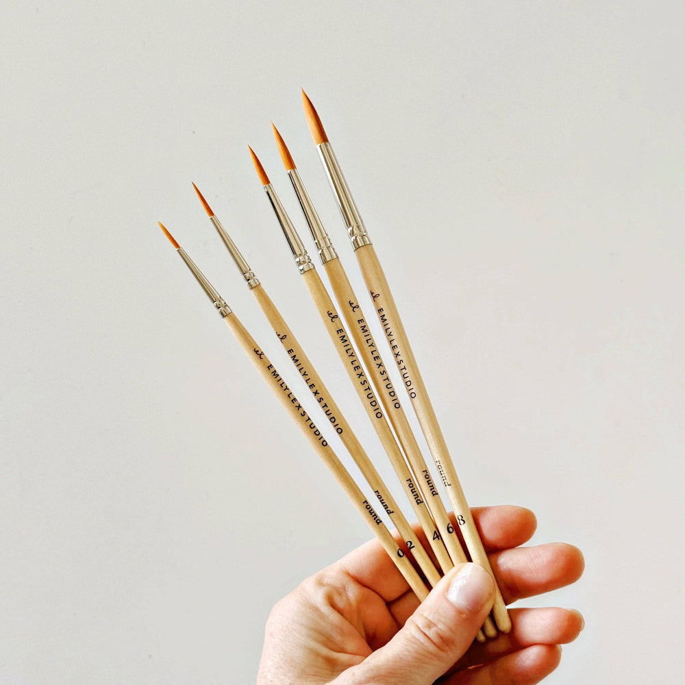 Watercolor Paintbrush Set of Five Wood Brushes by Emily Lex Studio