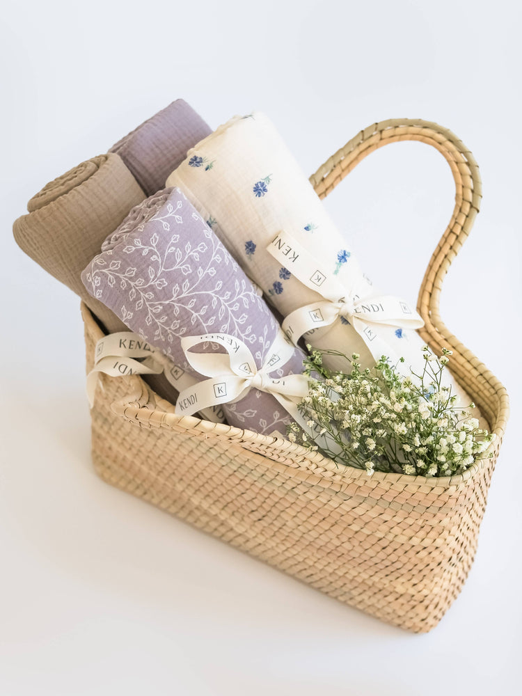 Organic Baby Muslin Swaddle Blanket - Elena Floral / Lilla