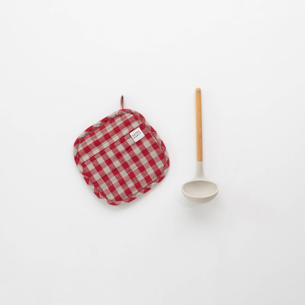 Red Gingham Linen Potholder