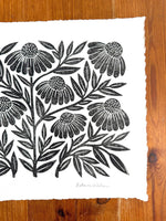 Hand Block Printed Echinacea Art Print by Katharine Watson