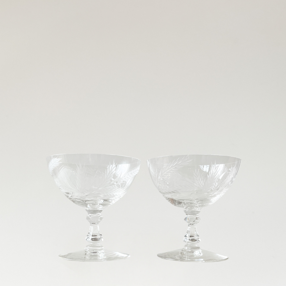 Vintage Etched Wheat Coupe Glasses