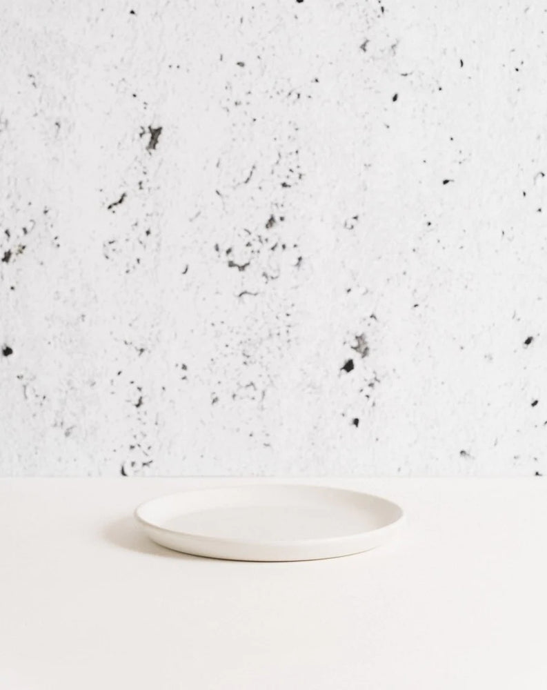 GHARYAN Stoneware Flat Dessert Plate - White