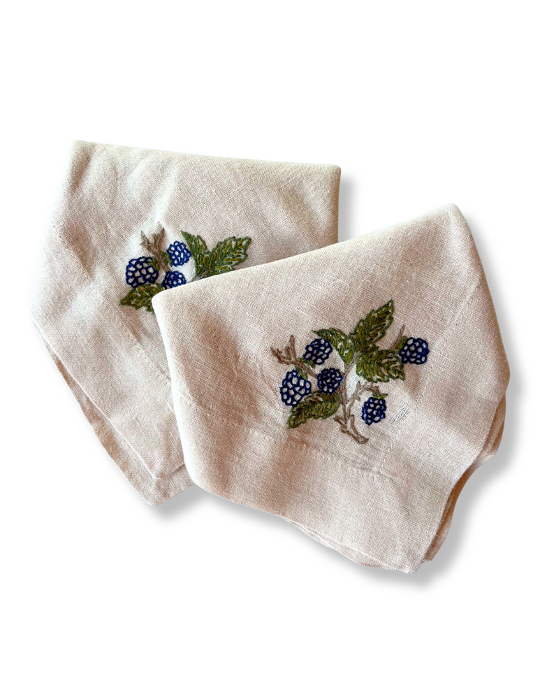 Blackberry Embroidered Napkins by Desmond and Molly Co.