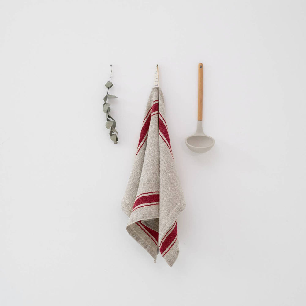 Red Stripe Vintage Linen Kitchen Towel