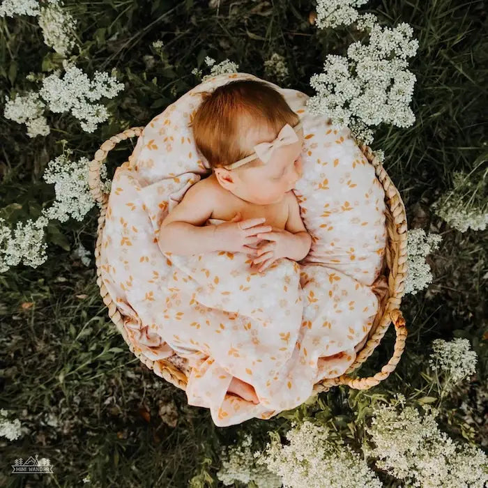 Whimsy Floral Swaddle Baby Blanket | Peach