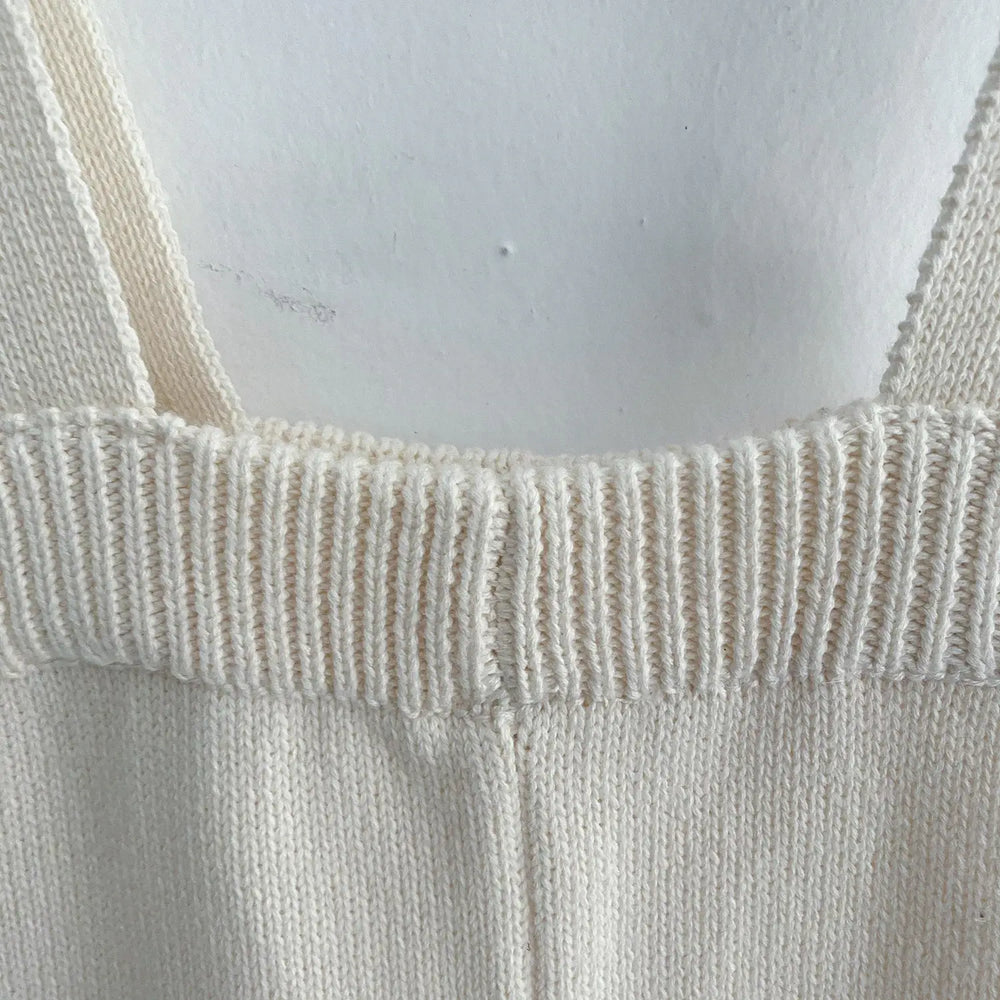 Knit Pants with Button Suspenders | Cream