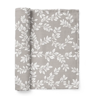 Leafy Sprig Swaddle Baby Blanket | Gray