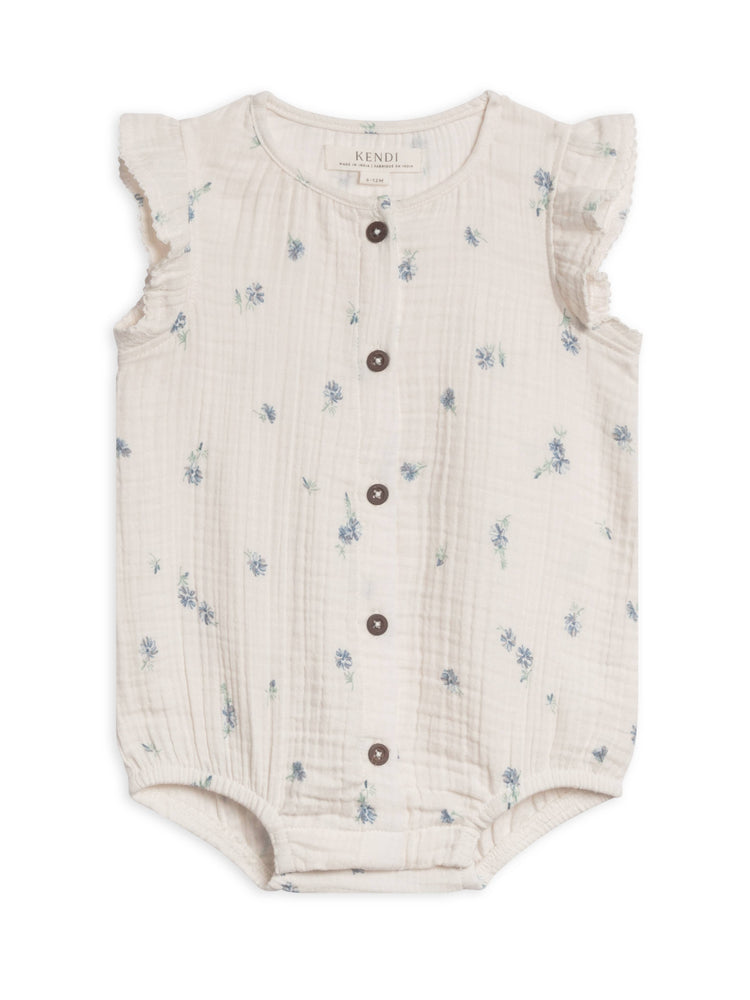 Coco Muslin Button Front Bubble Romper - Elena Floral/Lilla