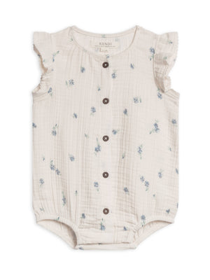 Coco Muslin Button Front Bubble Romper - Elena Floral/Lilla