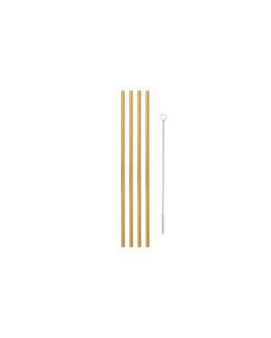 Porter 10in Metal Straws - Gold, Set of 4 with Cleaner