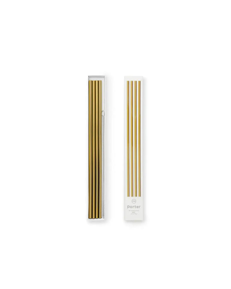 Porter 10in Metal Straws - Gold, Set of 4 with Cleaner