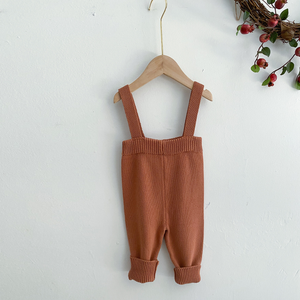 Knit Pants with Button Suspenders | Brown