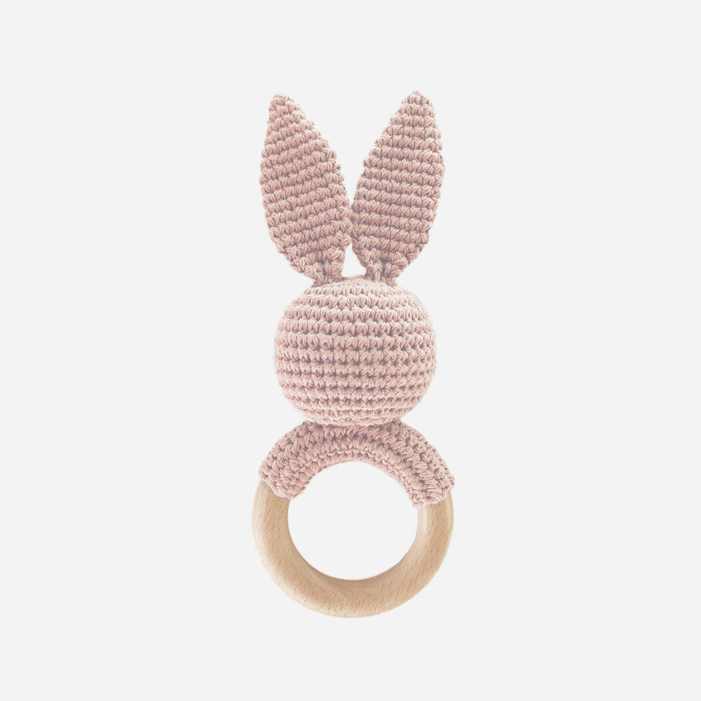 Cotton Crochet Rattle Teether Bunny | Pink